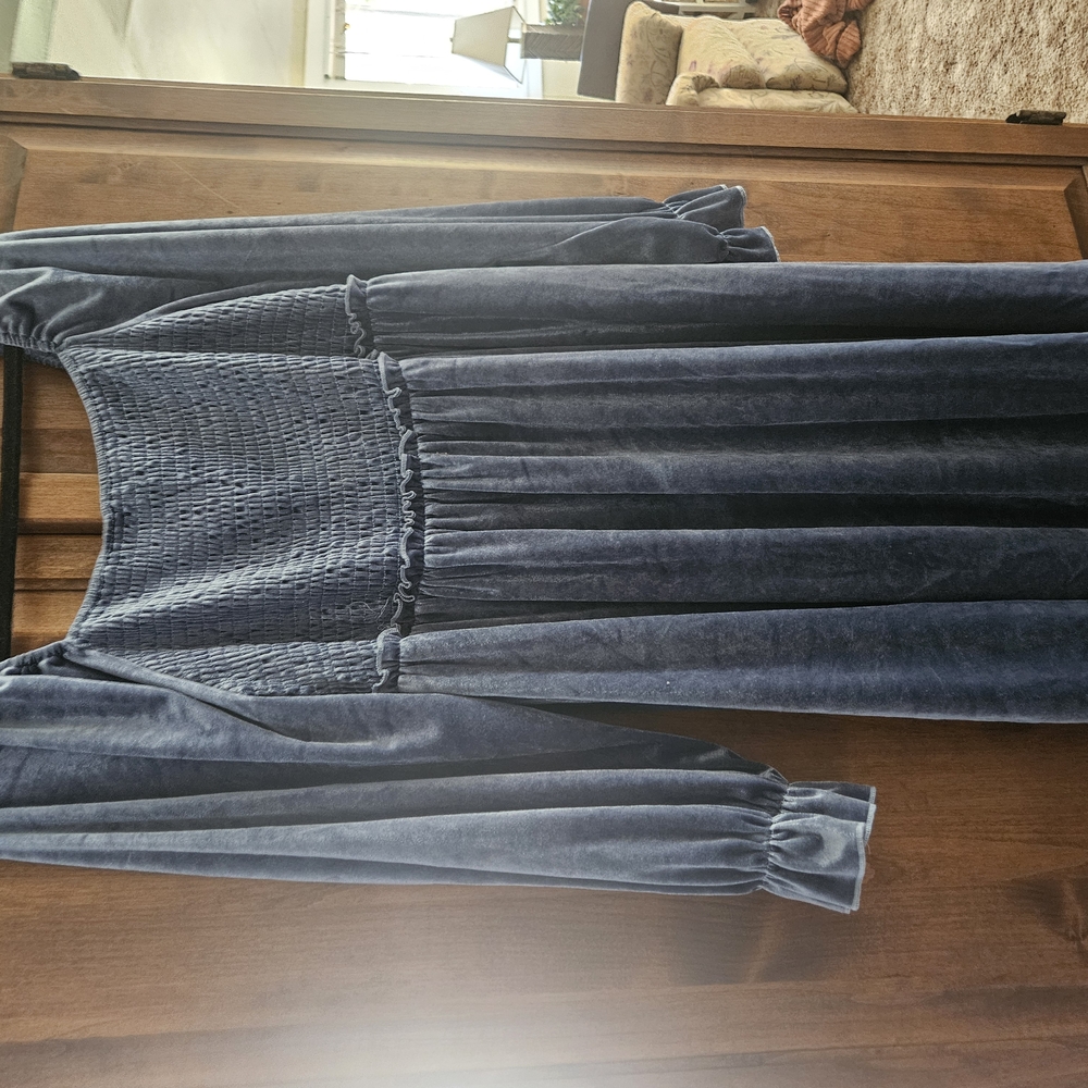 Velvet Blue Long Sleeve Dress